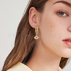 キュービックジルコニア ホースアイ ダングル フープ ピアス  女性のための真鍮のアクセサリー  ゴールドカラー  17.8mm&nbsp;JE925A