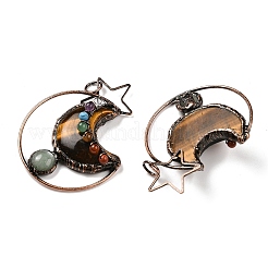 Подвески из натурального зеленого авантюрина и тигрового глаза из латуни со звездой и луной&nbsp;G-H316-01R-01