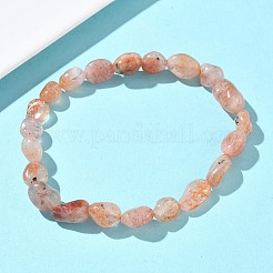Эластичные браслеты из натуральных бусин солнечного камня для женщин&nbsp;BJEW-Z158-02C-01