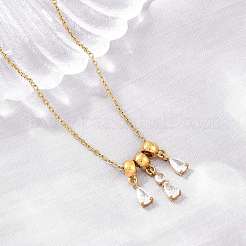 Collier pendentif en forme de larme en acier inoxydable 304 serti de zirconiums cubiques transparents&nbsp;SA-CBABBA6-01G