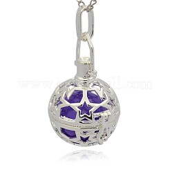 Pendentifs cage creux en laiton plaqué couleur argent&nbsp;KK-J226-04S