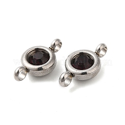 304ステンレススチールシングルラインストーンコネクタチャーム  フラットラウンドいリンク  ステンレス鋼色  アメジスト  12x6.5x4mm  穴：2mm&nbsp;STAS-E194-13P-11