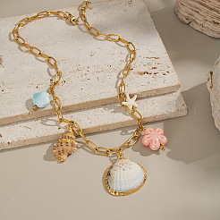 Подвеска-цветок из европейских гальванизированных натуральных ракушек и керамических ракушек DC9406