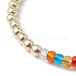 Эластичный браслет из немагнитного синтетического гематита и бисера «Сглаз» лэмпворк и бисера BJEW-JB09489