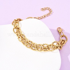 Pulseras de cadena de eslabones ovalados de acero inoxidable 304 martillado para mujer&nbsp;BJEW-F536-03G