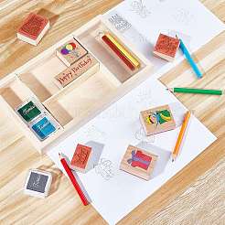 Set di timbri in legno a tema compleanno&nbsp;DIY-CP0001-79