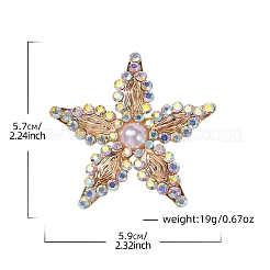 バックパックの服のための合金のラインストーンのブローチ  プラスチックパールビーズ付き  スター  ゴールドカラー  57x59mm&nbsp;PW-WG406B2-01