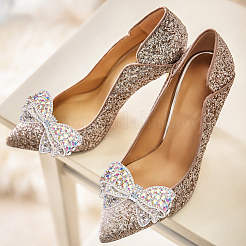 2 шт. железных украшений для обуви со стразами в виде банта AJEW-MA0001-03