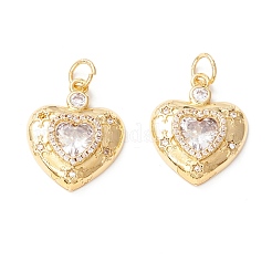 真鍮マイクロパヴェクリアキュービックジルコニアチャーム  丸カン付き  長持ちメッキ  鉛フリー＆カドミウムフリー＆ニッケルフリー  ハート  18KGP本金メッキ  19x15x4mm  穴：3.5mm&nbsp;X-ZIRC-Z019-08G-NR