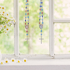 2 шт. двухцветный браслет-подвеска в виде креста из сплава со стразами и разноцветными цепочками из смоляных бусин от сглаза BJEW-DC0001-07