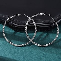 304ステンレススチールフープピアス  ツイストリング  ステンレス鋼色  66x3mm&nbsp;EJEW-S250-02A-P