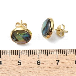 女性用、フラットラウンドい天然パウア貝のスタッドピアス  304ステンレススチール製金具付き  ゴールドカラー  11.6mm&nbsp;EJEW-JE07126-01