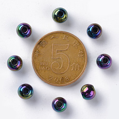 不透明なアクリルビーズ  ABカラーメッキ  ラウンド  ブラック  6x5mm  穴：1.8mm  約4400個/500g&nbsp;MACR-S370-D6mm-S002