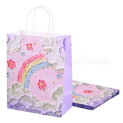 花柄プリント紙ギフトバッグ6個  ハンドル付き  模様の長方形  カラフル  21x11x27cm&nbsp;ABAG-TADJ0001-08B