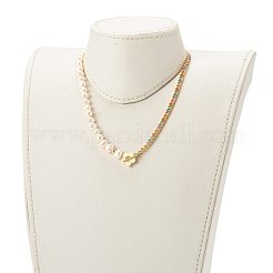 真鍮エナメルカーブチェーンネックレス  ラウンドナチュラルパールビーズとマンテル付き  18KGP本金メッキ  カラフル  17.12インチ（43.5cm）&nbsp;NJEW-JN03482-03