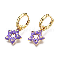 Серьги-кольца из латуни с микро-паве из фианита&nbsp;EJEW-T014-41G-NF