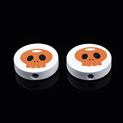 Бусины из натурального дерева с принтом на Хэллоуин WOOD-T021-93