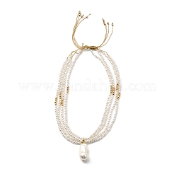 Регулируемый овальный пластиковый искусственный жемчуг кулон круглые бусины многорядные ожерелья для женщин NJEW-JN05348