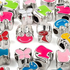 50個5スタイルUVメッキアクリルヨーロピアンビーズ  エナメル  大穴ビーズ  カエルと恐竜と象と魚と蝶  ミックスカラー  10~14x8~13x7~9mm  穴：4~5mm  10個/スタイル&nbsp;OACR-LS0001-10