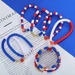 10 bracelet extensible fait main en perles d'argile polymère sur le thème de la fête de l'indépendance&nbsp;BJEW-SW01605