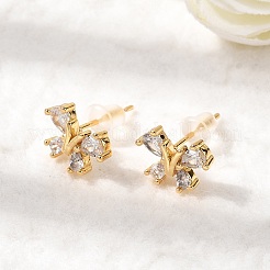 Серьги-гвоздики с бабочками из латуни с микропаве из прозрачных кубических цирконий&nbsp;EJEW-P331-07G