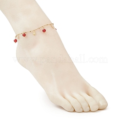 Женские браслеты на ногу с кисточками из натурального окрашенного полосатого агата в форме ракушки и нержавеющей стали 304 AJEW-AN00702-02