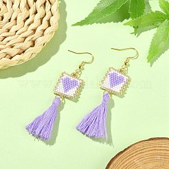 Стеклянные прямоугольные серьги с кисточками EJEW-MZ00065