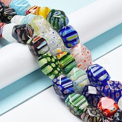 手作りミッレフィオーリガラスビーズ連売り  多面カット  直方体の  カラフル  14~16x10~12x10~12mm  穴：1mm  約22~25個/連  15.7インチ&nbsp;LS-LAMP-G099-10