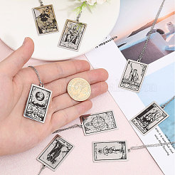 8 шт. 8 стиля ожерелье с подвеской в виде карт Таро из нержавеющей стали 201 с цепочками из нержавеющей стали 304 NJEW-AB00023