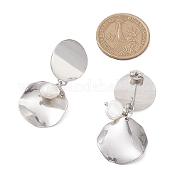 201 Edelstahl Muschelperle flache runde Ohrstecker&nbsp;EJEW-JE06751-02