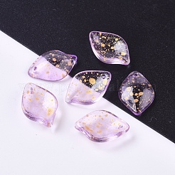 クリアガラスペンダント  グリッターパウダー付き  花びら  パープル  19x13x4.5mm  穴：1mm&nbsp;GLAA-L027-C06