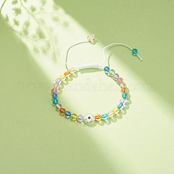 Bracciale da donna in acrilico malocchio e perline intrecciate rotonde a lampwork&nbsp;BJEW-JB08379-01