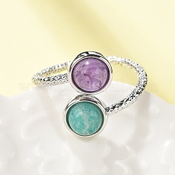 Кольца из натурального аметиста и амазонита&nbsp;RJEW-A068-03P-02