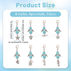 32 шт. 8 стиля синтетических бирюзовых бусин и подвески из сплава в виде морских животных HJEW-CA00068