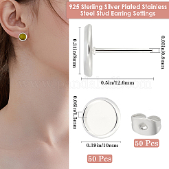 50 шт. плоские круглые серьги-гвоздики из нержавеющей стали 304 STAS-BBC0005-84B