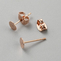 304ステンレススチールスタッドピアス金具  フラットラウンドイヤリングのセッティング  ローズゴールド  12mm  ピン：0.8mm  トレイ：5mm&nbsp;STAS-TAC0020-01
