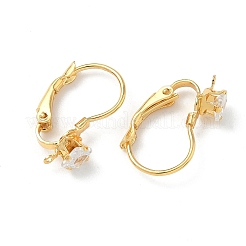 Квадратная фурнитура для сережек-рычажек с микропаве из прозрачных кубических цирконий из латуни KK-Z136-26G