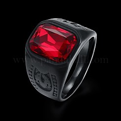 男性用ステンレススチールガラス指輪  ワイドバンドリング  レッド  ガンメタ色  usサイズ8（18.1mm）&nbsp;RJEW-BB29449-D-8