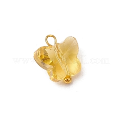 ガラス蝶チャーム7個  真鍮の平頭ピンループ付き  多面カット  ゴールドカラー  11x9.5x6mm  穴：1.4mm&nbsp;PALLOY-JF03227-03