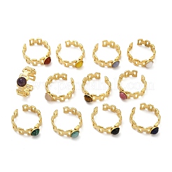 Кольца-манжеты из нержавеющей стали 316 с натуральными смешанными драгоценными камнями&nbsp;RJEW-Z098-01G-12