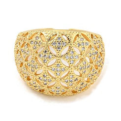 Открытое кольцо-манжета с прозрачным цветком и кубическим цирконием&nbsp;RJEW-L121-036G