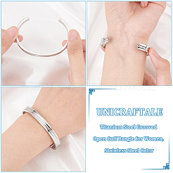 1шт. рифленый открытый браслет-манжета из нержавеющей стали для женщин BJEW-UN0001-42P