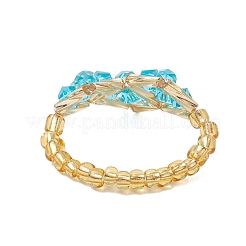 Anelli elastici con perline di vetro a forma di cuore per le donne&nbsp;RJEW-MZ00028-04