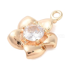 真鍮インレイ透明ガラスペンダント  花  18KGP本金メッキ  17.6x14.9x4.3mm  穴：1.5mm&nbsp;KK-S388-29G