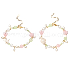 2шт 2 цвета синтетические бирюзовые бусины браслеты с подвесками BJEW-JB11849