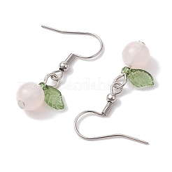 アクリルダングルピアス  304ステンレススチールピアスフック付き  葉っぱ  パールピンク  32.5x12.5mm&nbsp;EJEW-JE05750-03