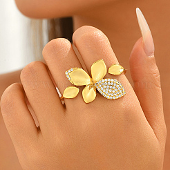 Bagues ouvertes en laiton avec micro pavé de zircones cubiques pour femmes&nbsp;NF0873