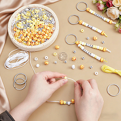 Diyキーホルダー作成キット  304ステンレススチール製スプリットキーリング24個付き  不透明なプラスチックビーズ  ナイロンコード  サテンラテイルコード  ソフトボール  35x2.5mm  内径：30mm&nbsp;DIY-JOY0001-15A