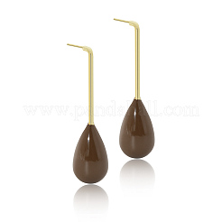 真鍮ティアドロップダングルスタッドピアス  女性用エナメル入り  ゴールドカラー  暗赤色  45x11mm&nbsp;EJEW-A121-19A-02