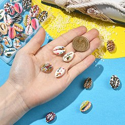 36 個 12 スタイルプリント天然カウリーシェルビーズ  穴なし/ドリルなし  ミックスカラー  18~22x12~15x6~8mm  3個/スタイル&nbsp;SHEL-YW0001-26